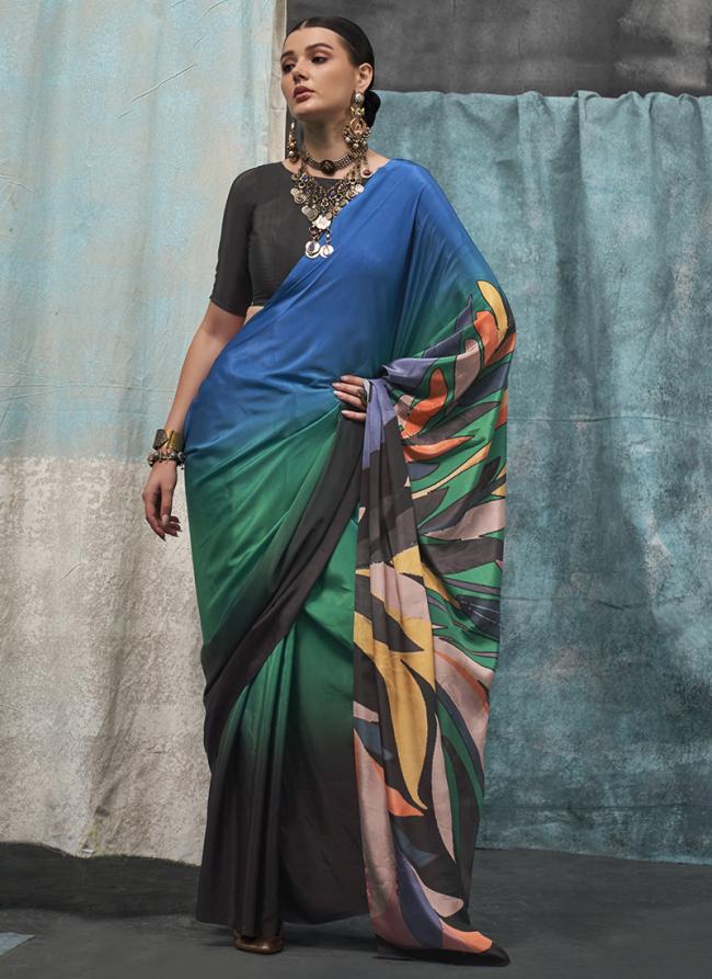 Pure Silk Crepe Multi Color Traditional Wear Printed Saree